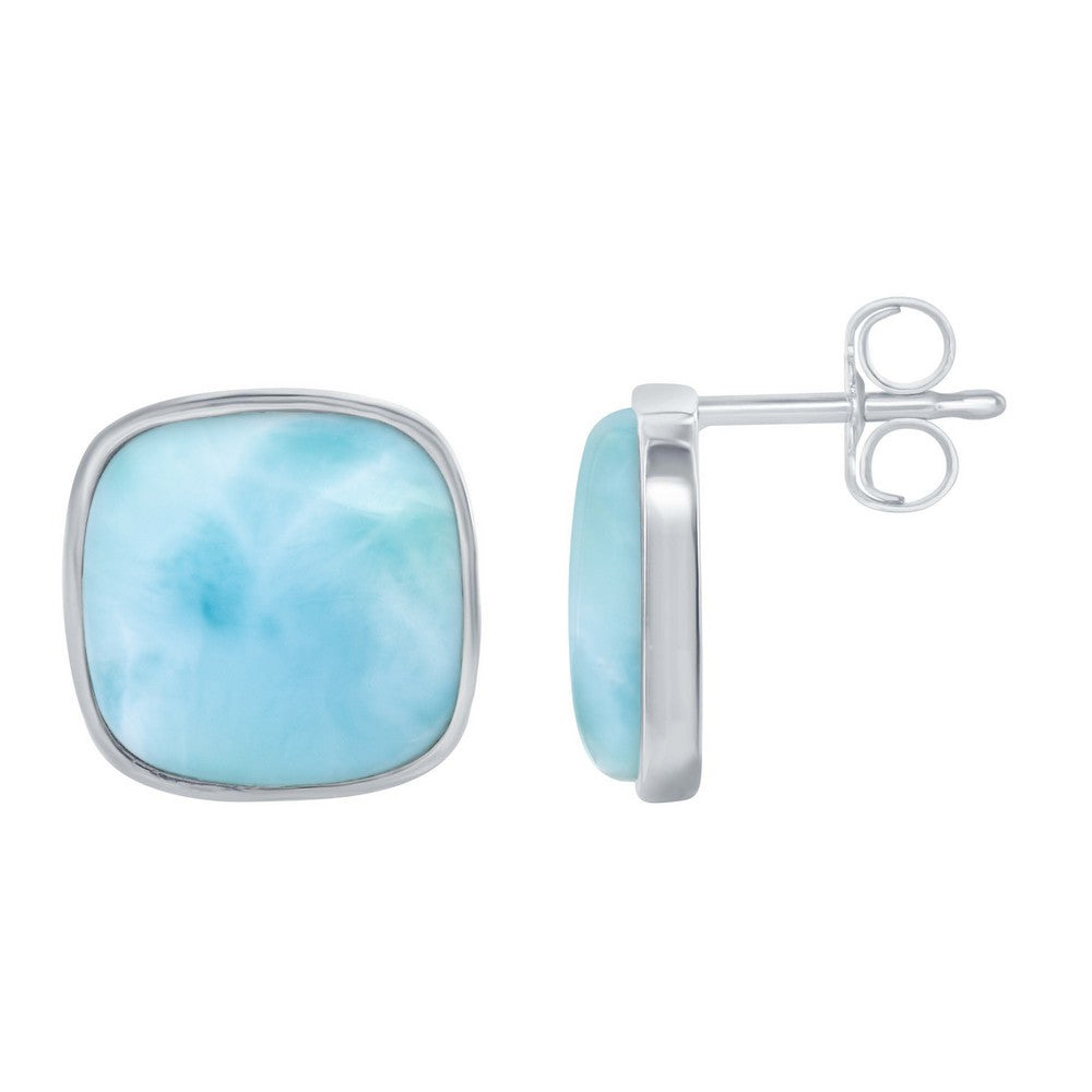 Sterling Silver Marquise Larimar with Round Blue CZ Rope Design Earrings
