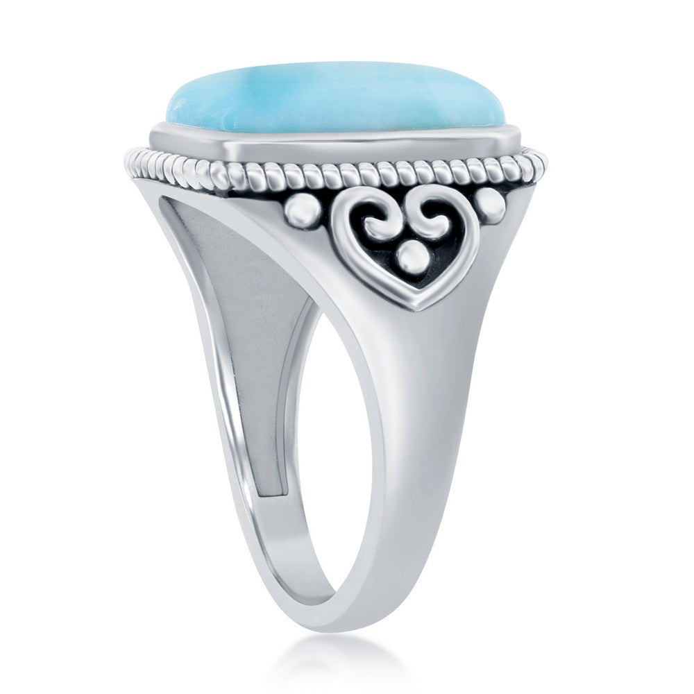 Sterling Silver Rectangle Larimar Filigree Design Oxidized Ring Size 7