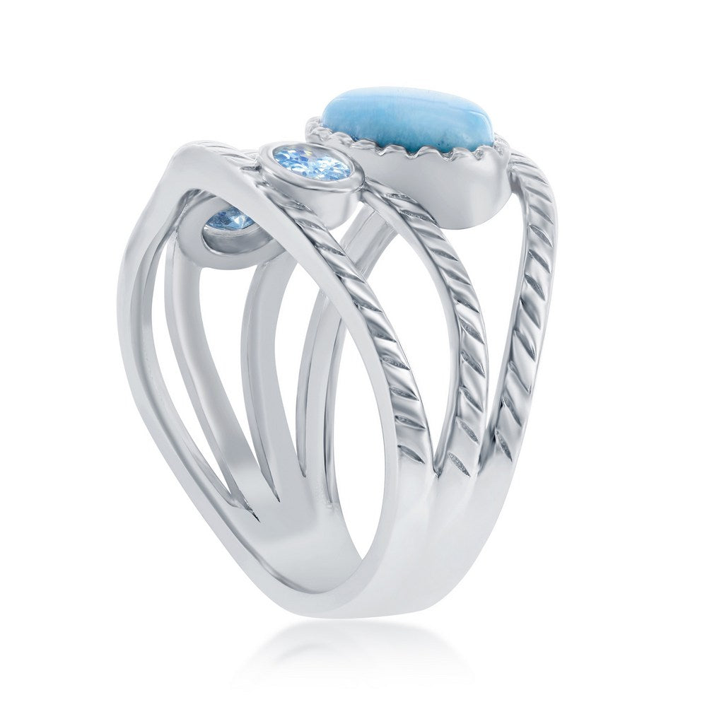 Sterling Silver Larimar & Blue CZ Ring Size 6