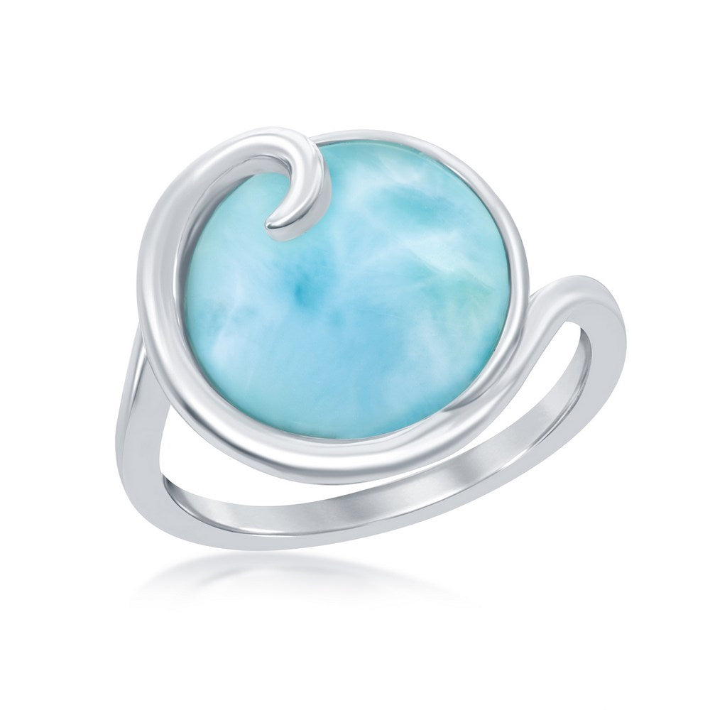 Sterling Silver Wave Design Larimar Ring      size 7