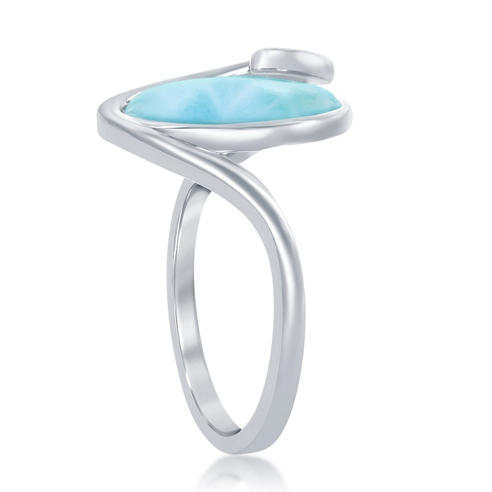 Sterling Silver Wave Design Larimar Ring      size 8