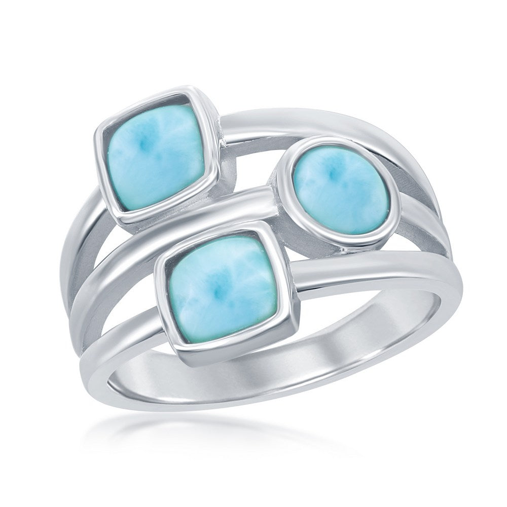 Sterling Silver Multi-Shaped Larimar Triple Band Ring         Size 7