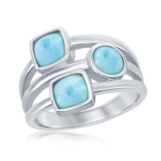 Sterling Silver Multi-Shaped Larimar Triple Band Ring         Size 7