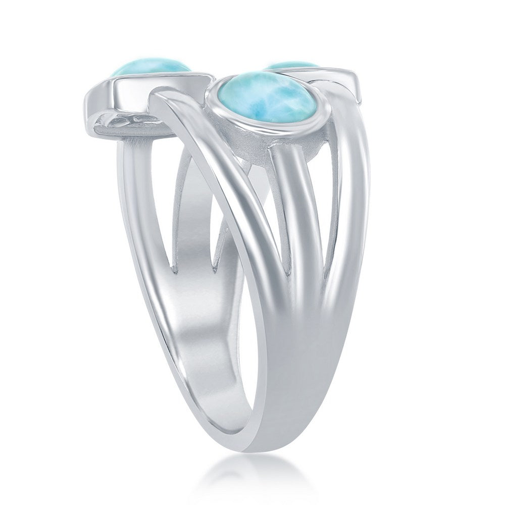 Sterling Silver Multi-Shaped Larimar Triple Band Ring         Size 7