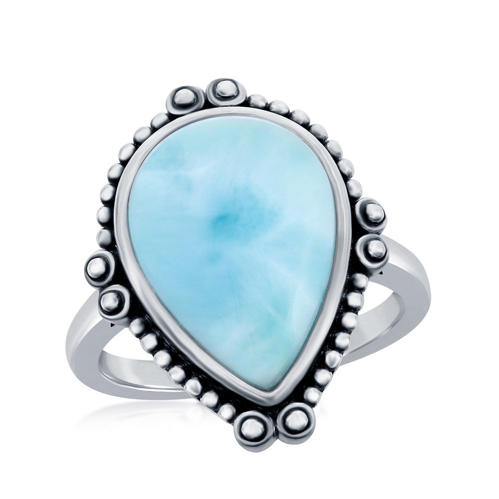 Sterling Pear-Shaped Larimar Designed Oxidized Ring   Size 8