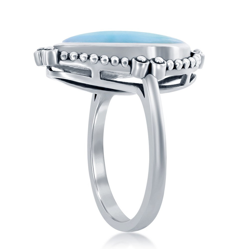 Sterling Pear-Shaped Larimar Designed Oxidized Ring   Size 8