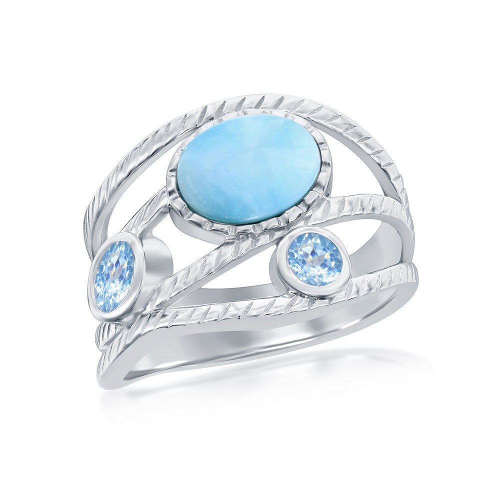 Sterling Silver Larimar & Blue CZ Ring    Size 8